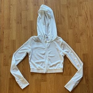 Buff Bunny Mesh White Cropped Hooded Zip-Up Jacket